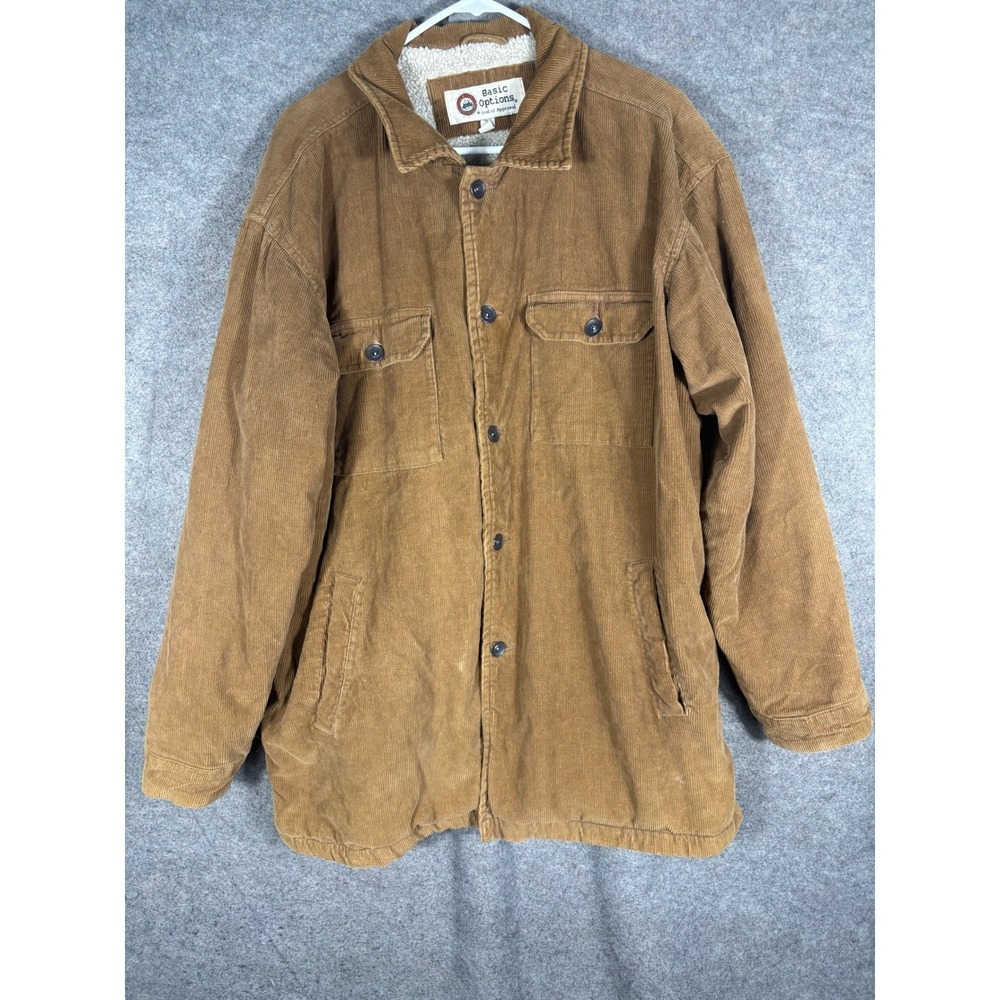 Basic Options Mens Corduroy Sherpa Lined Chore Jacket Brown Tan Size Large RN703